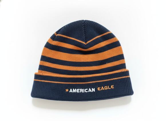 American Eagle Outfitters Other - American Eagle AE77 Performance Beanie Knit Hat Navy Blue Orange Striped Unisex